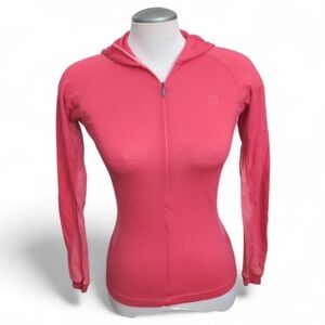 MEC Merino Wool Women's Quarter Zip Hooded Base Layer Size XS Pink